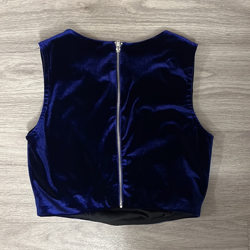 Velvet Blue Crop Tank Top with Zipper DO+BE Size Small Women’s - Picture 3 of 8